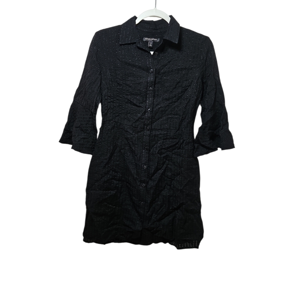 Banana Republic Black Textured Long Sleeve Dress